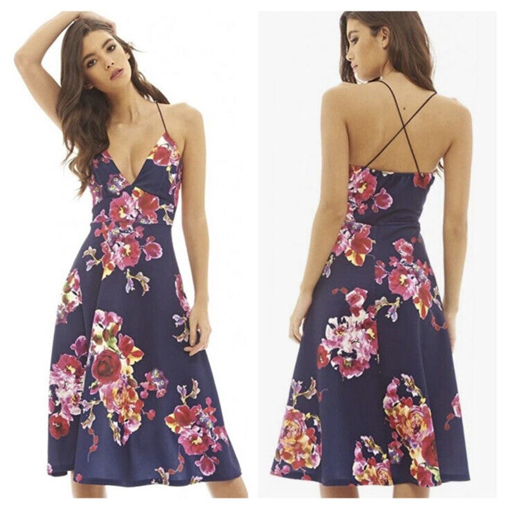 AX Paris floral fit and flare dress UK 12 size USA 8